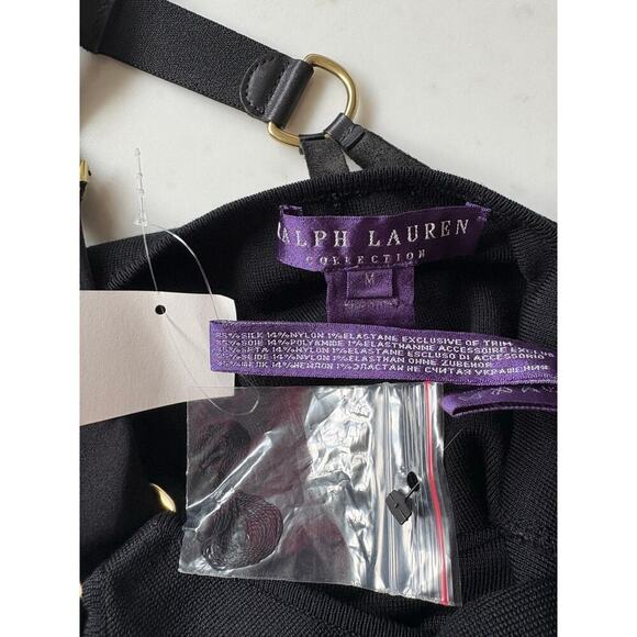 Ralph Lauren Collection Purple Label Leather Strap Buckle Silk Mini Dress Black - Picture 5 of 11